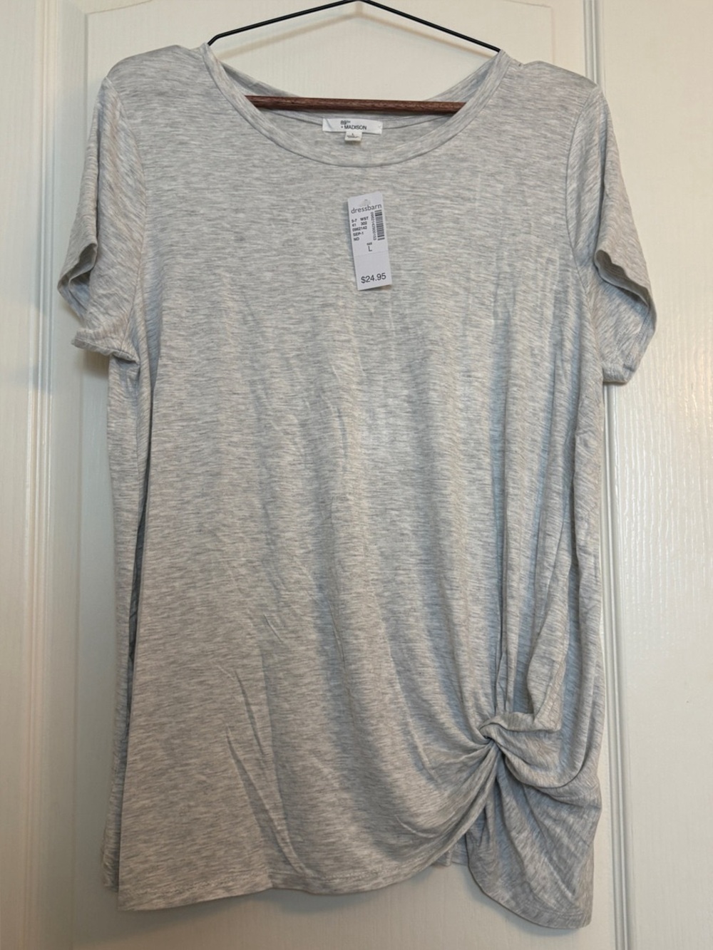 NWT 89th + Madison Dressbarn Gray Side Knot Twist Tee Shirt Large Basics Casual
